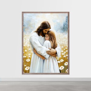 His Love - Jesus Embracing Woman Printable Art, Christian Wall Decor, LDS Painting, Bible Art, Jesus Christ Artwork