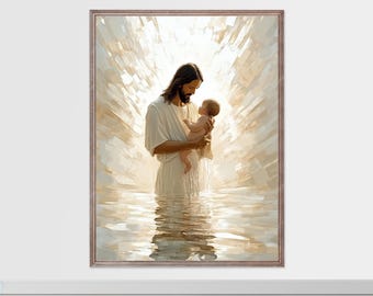 Lámina artística de Jesús y el Niño: Decoración cristiana moderna para pared (descarga digital)