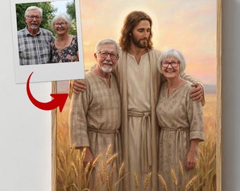 Retrato personalizado de Jesús abrazando a dos personas / Arte cristiano conmemorativo personalizado para parejas, descarga digital