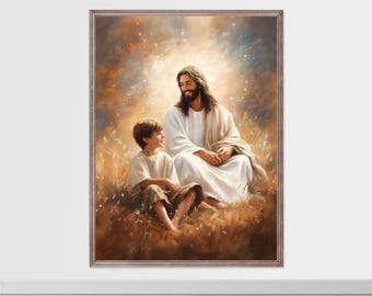 Lámina artística de Jesús y el niño: Decoración de pared cristiana SUD (Descarga digital)