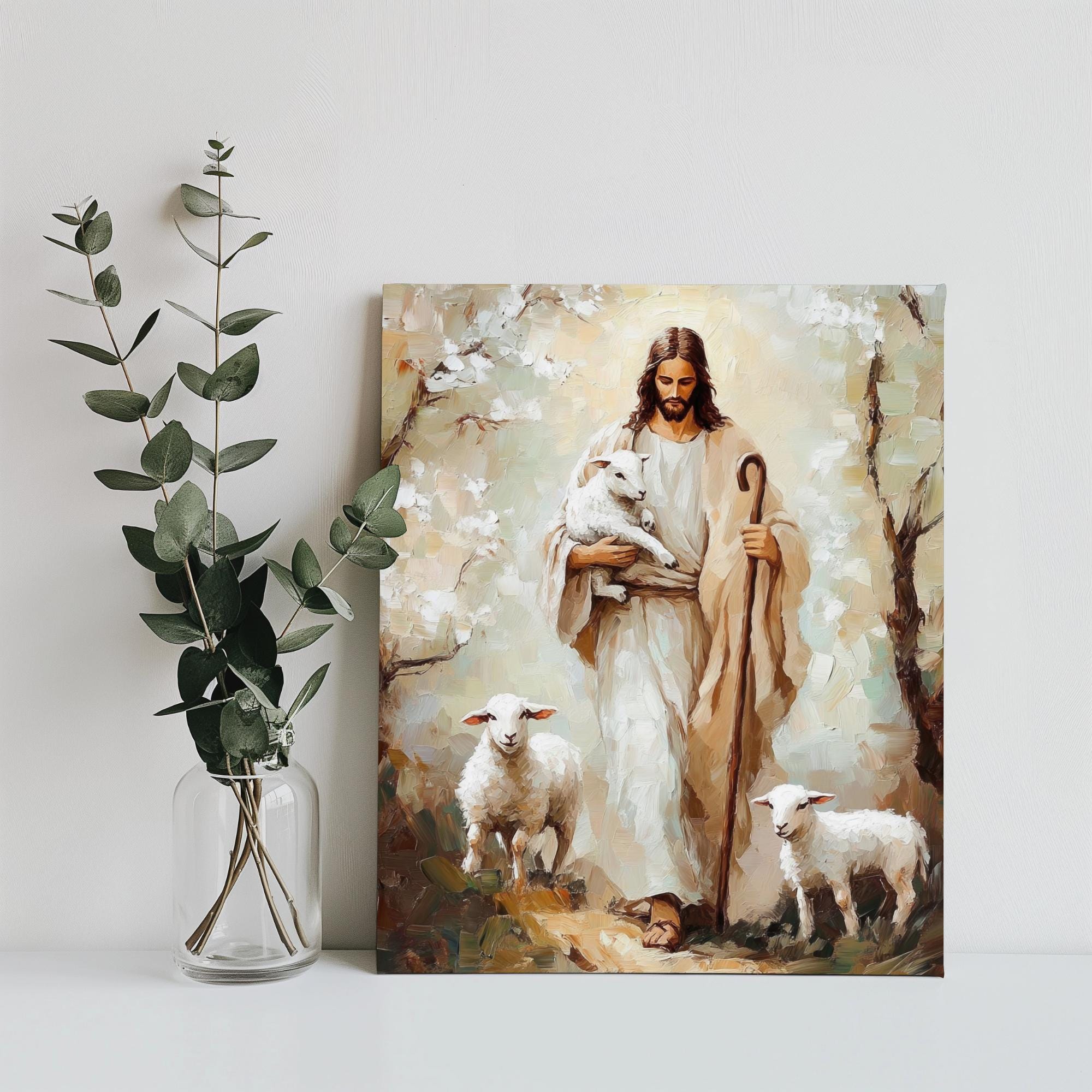 イエス、善き羊飼いのアート：キリスト教聖書の一節のプリント