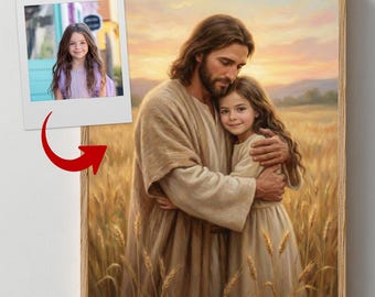Retrato de niño con abrazo de Jesús personalizado, arte cristiano personalizado (descarga digital)