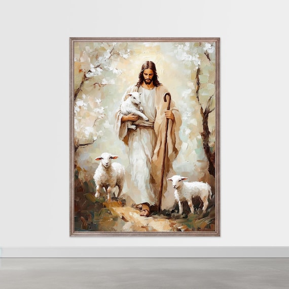 イエス、善き羊飼いのアート：キリスト教聖書の一節のプリント