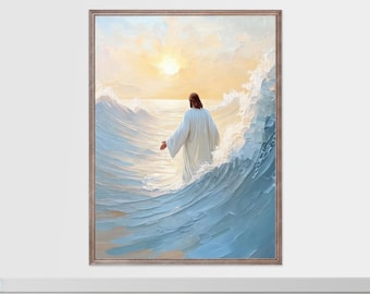 El camino del Salvador: Arte de Jesús caminando sobre el agua, decoración de pared cristiana moderna, pintura SUD, arte bíblico, arte mural de las Escrituras de Cristo