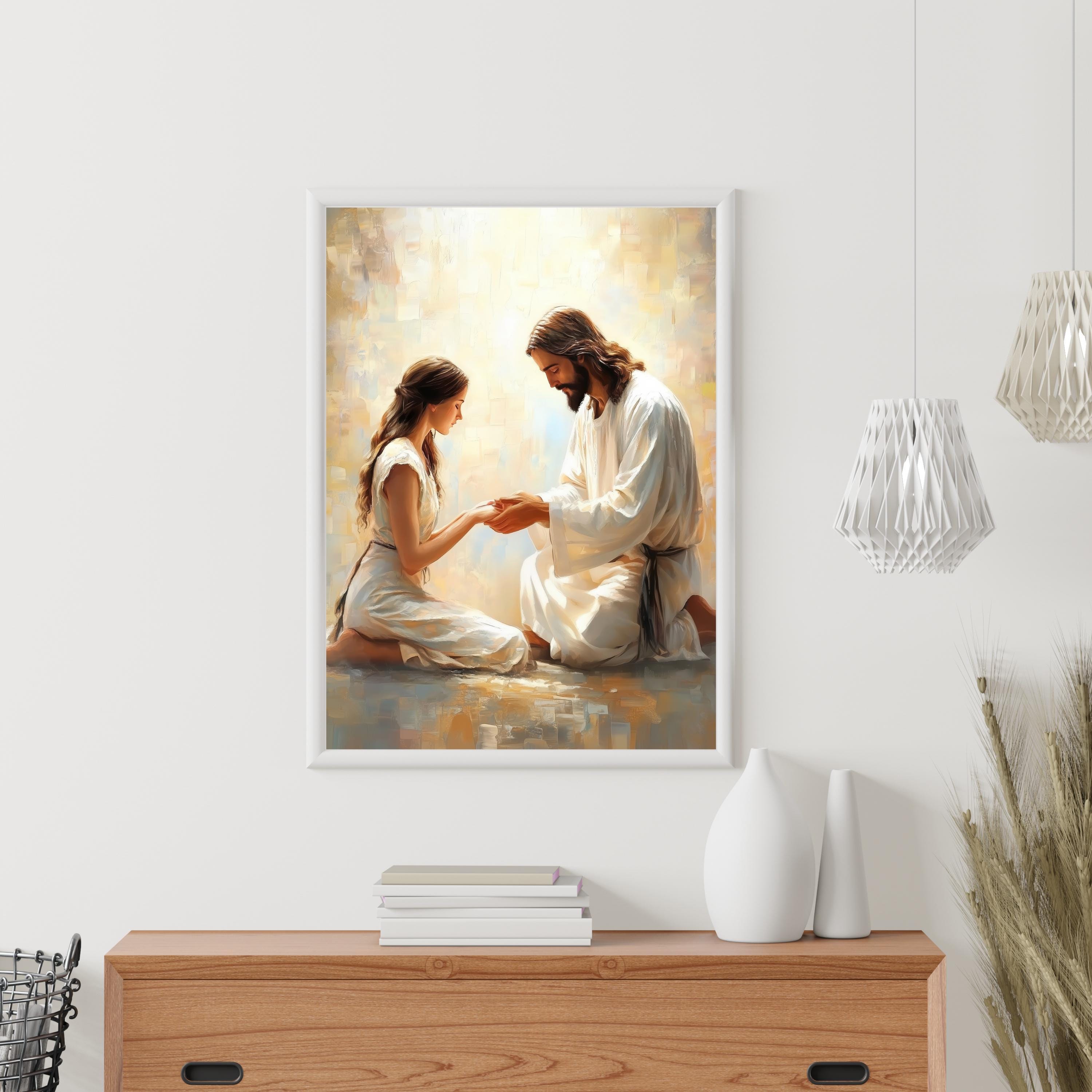Jesus and Girl Art Print: Modern Christian Wall Decor (digital Download) -  Etsy Israel, image size:3000x3000