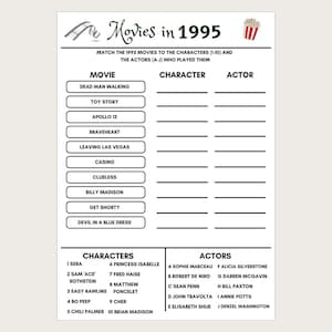 1995 Movie Trivia Game: Character vs Actor Match-Up (Digital Download)