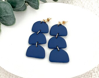 Clay Earrings | Stacked Domes in Navy | Clip on option | Polymer Clay Earrings | Statement Earring