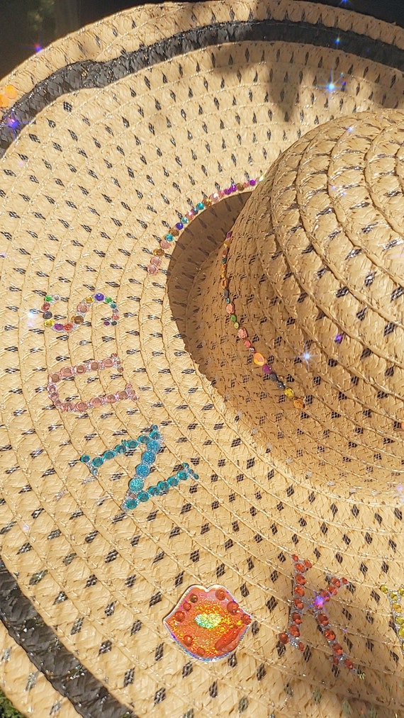 Something Special Straw and Rhinestone Sun Hat Personalised Rhinestone Beach Hat/sun Hat/straw Hat/bride  main image 4