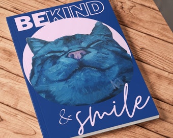 Notebook for cat lovers in blue lined, gift for writers, book lovers and cat lovers