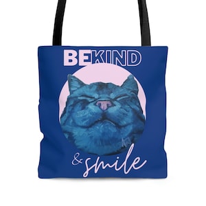 Blue cat tote bag for cat lovers, cat mom, don&#39;t stress meowt