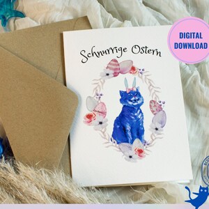 Carte de vœux de Pâques avec chat, carte de vœux numérique, anniversaire, Pâques, carte de paroles amusantes, Blue Catz