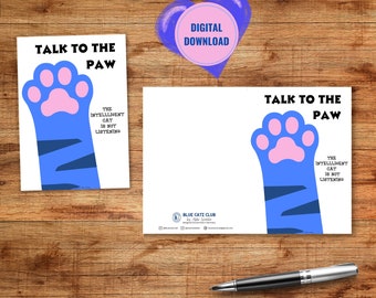 funny saying card with cat, gift for cat lovers, instant download, funny sayings card, Blue Cats, postcard and folding card