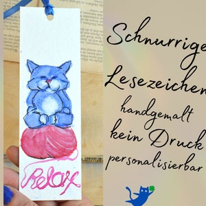 Bladwijzer, handgeschilderde aquarel Blue Catz GROOT als cadeau voor Moederdag, Verjaardag, Kattenliefhebber, Boekenwurm, GEEN PRINT!