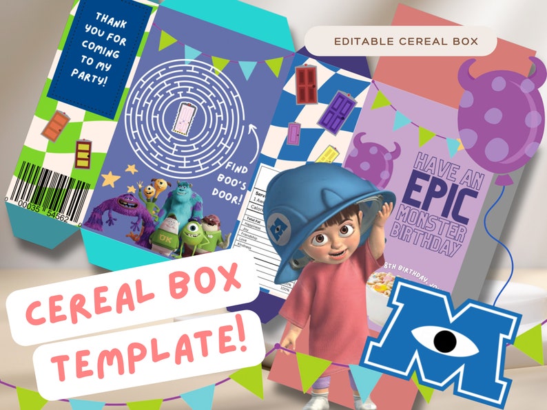 Editable Monster Inc Cereal Box Fun Cereal Box Template Kids Birthday Editable Monster Inc Cereal Box Fun Cereal Box Template Kids Birthday