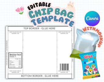 Editable Chip Bag Template: Canva Printable (8.5 x 11 sheet)