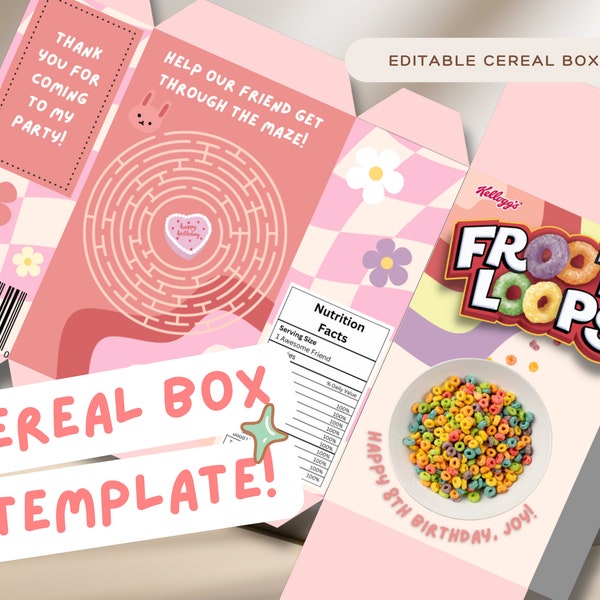 Editable Froot Loops Cereal Box, Fun Cereal Box Template, Kids Birthday, Kids Parties, Theme Party, Cereal Box Custom, Kids Party Favors
