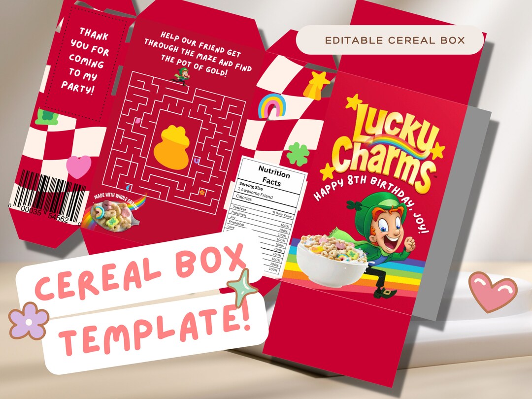 Editable Cereal Box Fun Cereal Box Template Kids Birthday Etsy