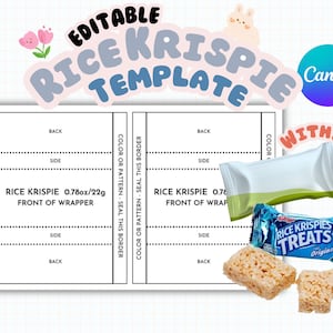 Editable Rice Krispies, Rice Krispies Template, Rice Krispies Packaging Template, 8.5 x 11 sheet Instant Download, Printable