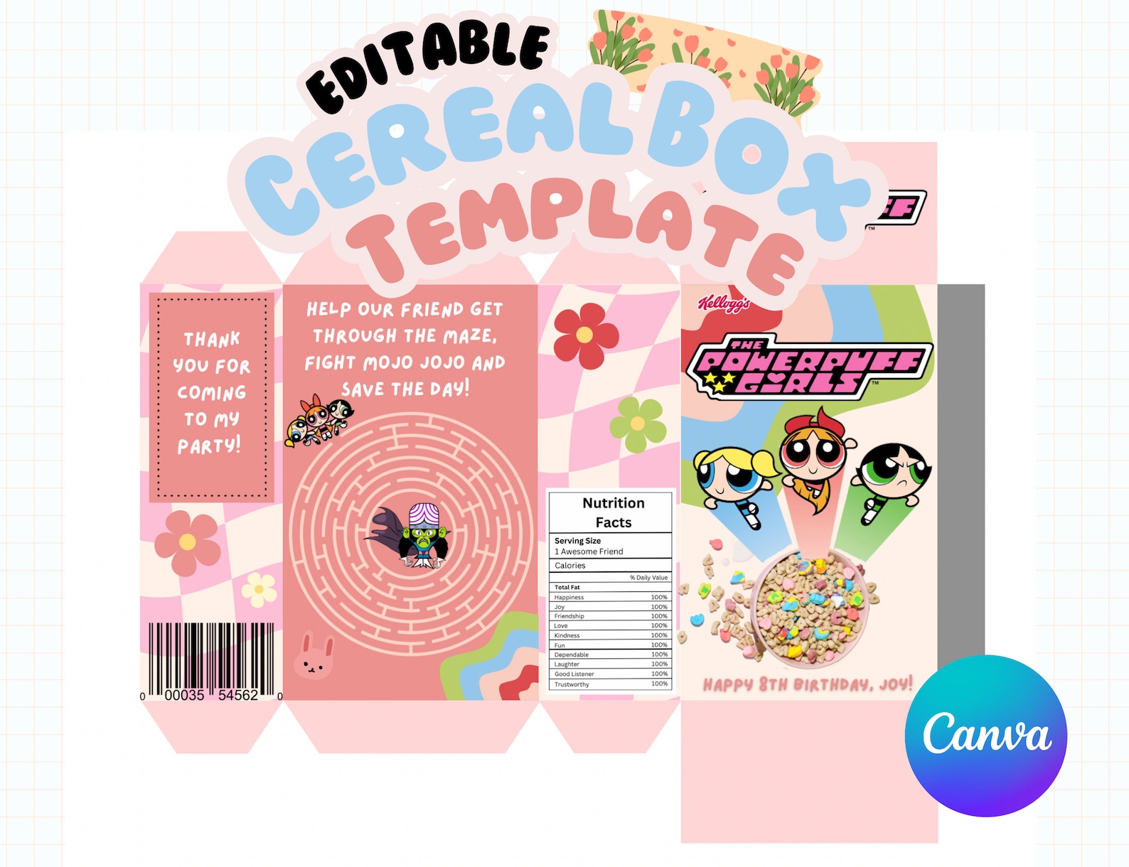 Editable Cereal Box Template Kids Party Favor (canva PDF) Etsy