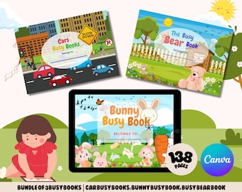 Toddler Busy Book Bundle: Car, Bunny, Bear Activities (Canva Editable, Digital Download)