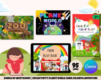 Toddler Activity Book Bundle: Planet, Zoo, Farm, Colors (Canva Editable, Digital Download)
