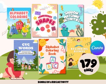 Toddler Learning Activity Bundle: Shapes, Alphabet, CVC Words (Canva Editable, Digital Download)