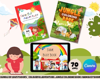 Toddler Activity Book Bundle: Farm, Jungle, Adventure (Canva Editable, Digital Download)