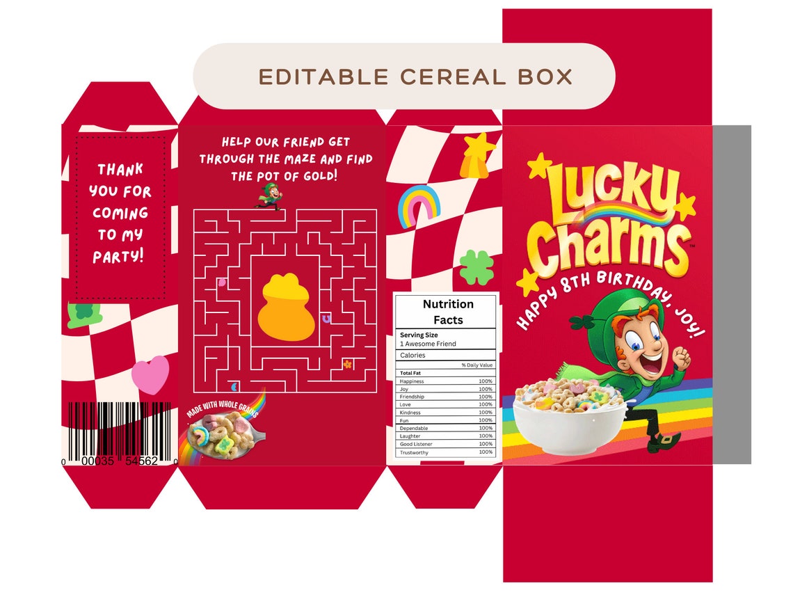Editable Cereal Box Fun Cereal Box Template Kids Birthday Etsy