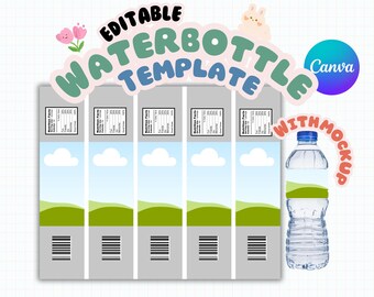 Editable Water Bottle Label Template: Printable 8.5 x 11 Sheet (Digital Download)