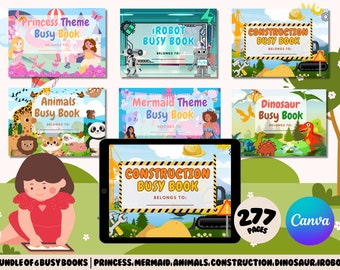 Toddler Activity Book Bundle: Princess, Mermaid, Animals (Canva Editable, Digital Download)