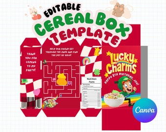 Editable Lucky Charms Cereal Box Template: Kids Birthday Party (Canva)