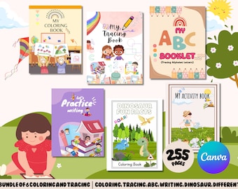 Toddler Activity Book Bundle: 6-in-1 Coloring & Tracing (Canva Editable, Digital Download)