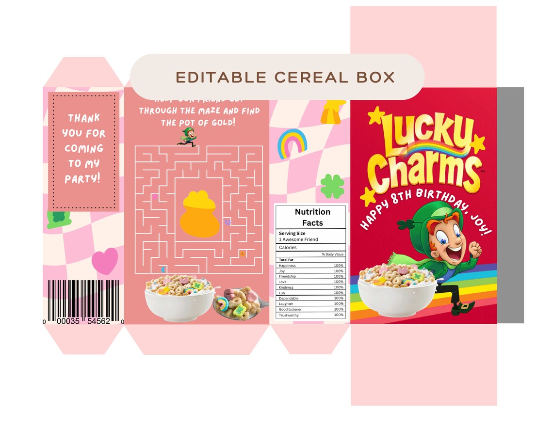Editable Cereal Box Fun Cereal Box Template Kids Birthday Etsy