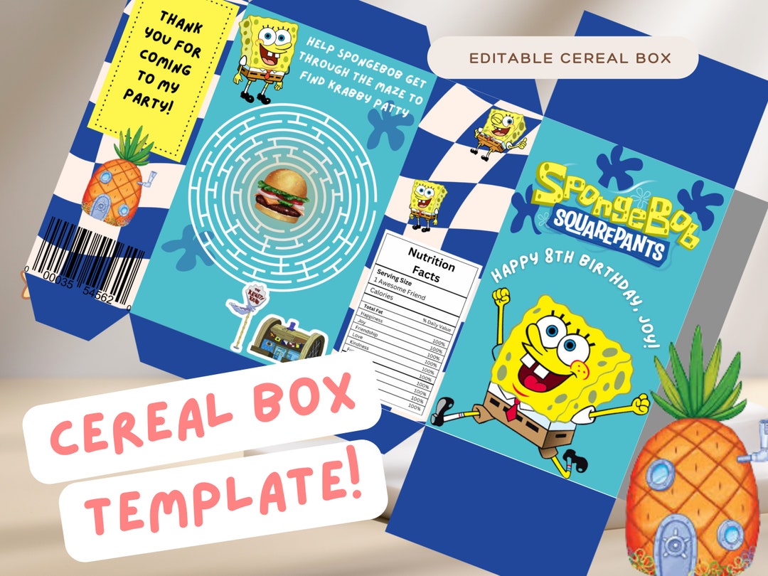 Editable Cereal Box, Fun Cereal Box Template, Kids Birthday, Kids Parties, Theme Party, Cereal