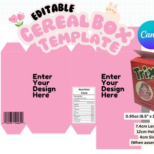 Editable Cereal Box, Cereal Box Template 0.95oz, Cereal Packaging Template, 8.5 x 11 sheet Instant Download, Printable