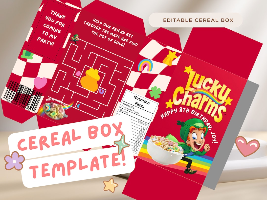 Editable Cereal Box, Fun Cereal Box Template, Kids Birthday, Kids Editable Cereal Box, Fun Cereal Box Template, Kids Birthday, Kids