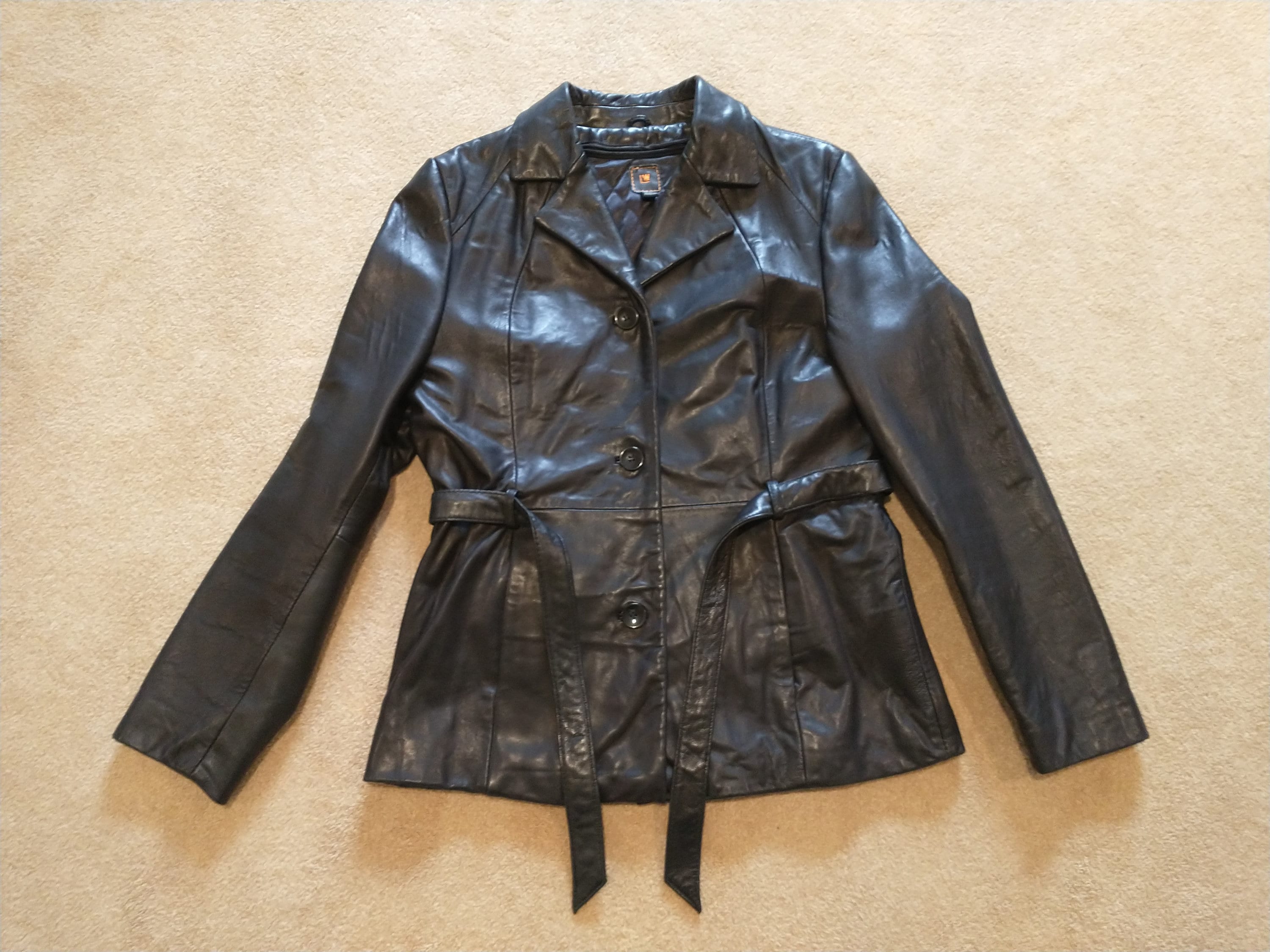 Veste En Cuir Noir Ceinturée Pour Femme - Marque Wilsons/Trader Bay - Taille M (taille Grand) - Occasion En Très Bon état