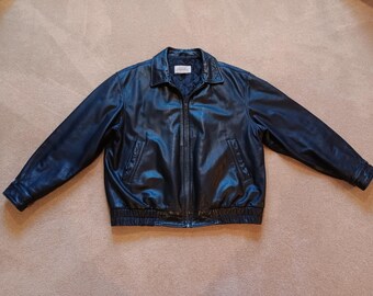 Vintage St. Johns Bay Men&#39;s Black Leather Bomber Jacket Size XL