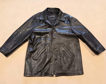 Vintage Cherokee Men's Black Leather Jacket Size L Bomber Jacket