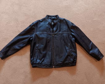 Vintage Reed Men&#39;s Black Leather Bomber Jacket Size 3XL