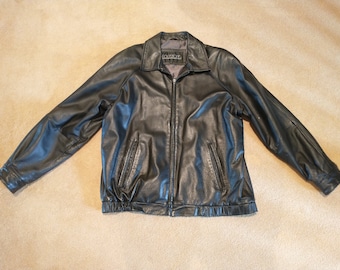 Vintage Collezione Men&#39;s Black Leather Light Bomber Jacket Size L
