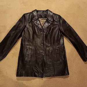 Vintage Anne Klein Women&#39;s Black Leather Jacket Size L