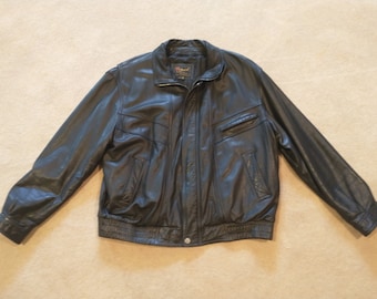 Vintage Cherokee Men's Black Leather Jacket Size L Bomber Jacket