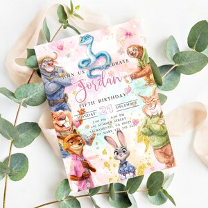 Zootopia 2 Girl Birthday Invitation Template | Judy Hopps and Nick Wilde Invite Editable Canva Template | Animal Party Digital Download image 3