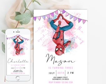 Spider man Invitation Girl and Pink Birthday Party Invite Spidey Birthday Invite Web Editable Template Instant Download Digital