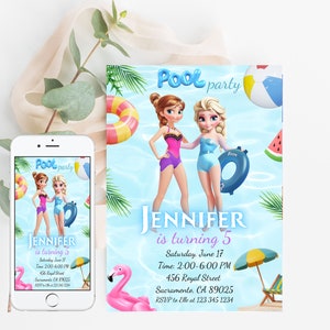 Pool Party FROZEN Invitation Elsa and Anna Birthday Invitation Summer  Birthday Printable, Editable Instant Download Template Frozen Invite