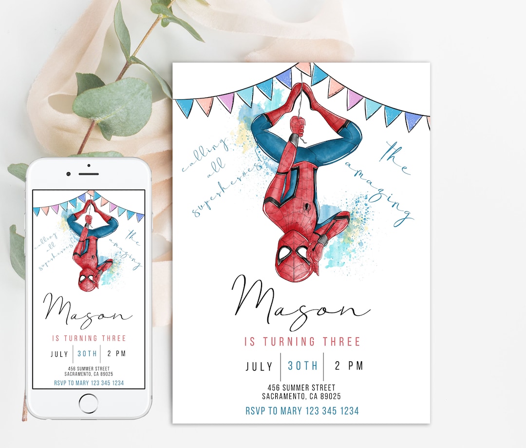 Spider Man Invitation Birthday Party Invite Spidey Birthday Invite Web