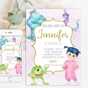 Monster Kindergeburtstag-Einladungsschablone, rosa Monster-Geburtstag einladen, Mädchen-Monster-Geburtstag, Sommer