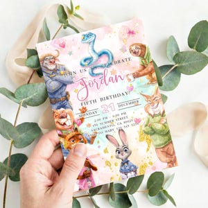 Zootopia 2 Girl Birthday Invitation Template | Judy Hopps and Nick Wilde Invite Editable Canva Template | Animal Party Digital Download image 4