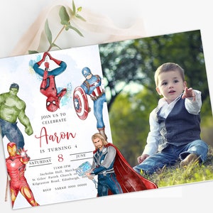 Fiesta de los Vengadores Plantilla de invitación de cumpleaños de superhéroes editable Invitación de fiesta de cumpleaños imprimible Plantilla de invitación de fiesta para niños Tarjeta de cumpleaños